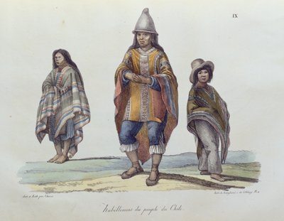 Costume of the people of Chile, from Voyage Pittoresque Autour du Monde, published 1822 by Ludwig Choris